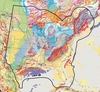 Geological map of North America with survey area marked